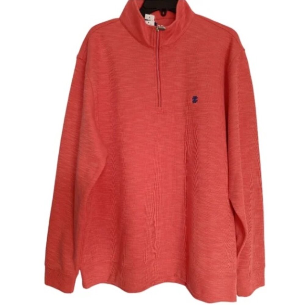 L🟠IZOD Pullover Golf Men's Large 1/4 zip sweater coral cotton polyester